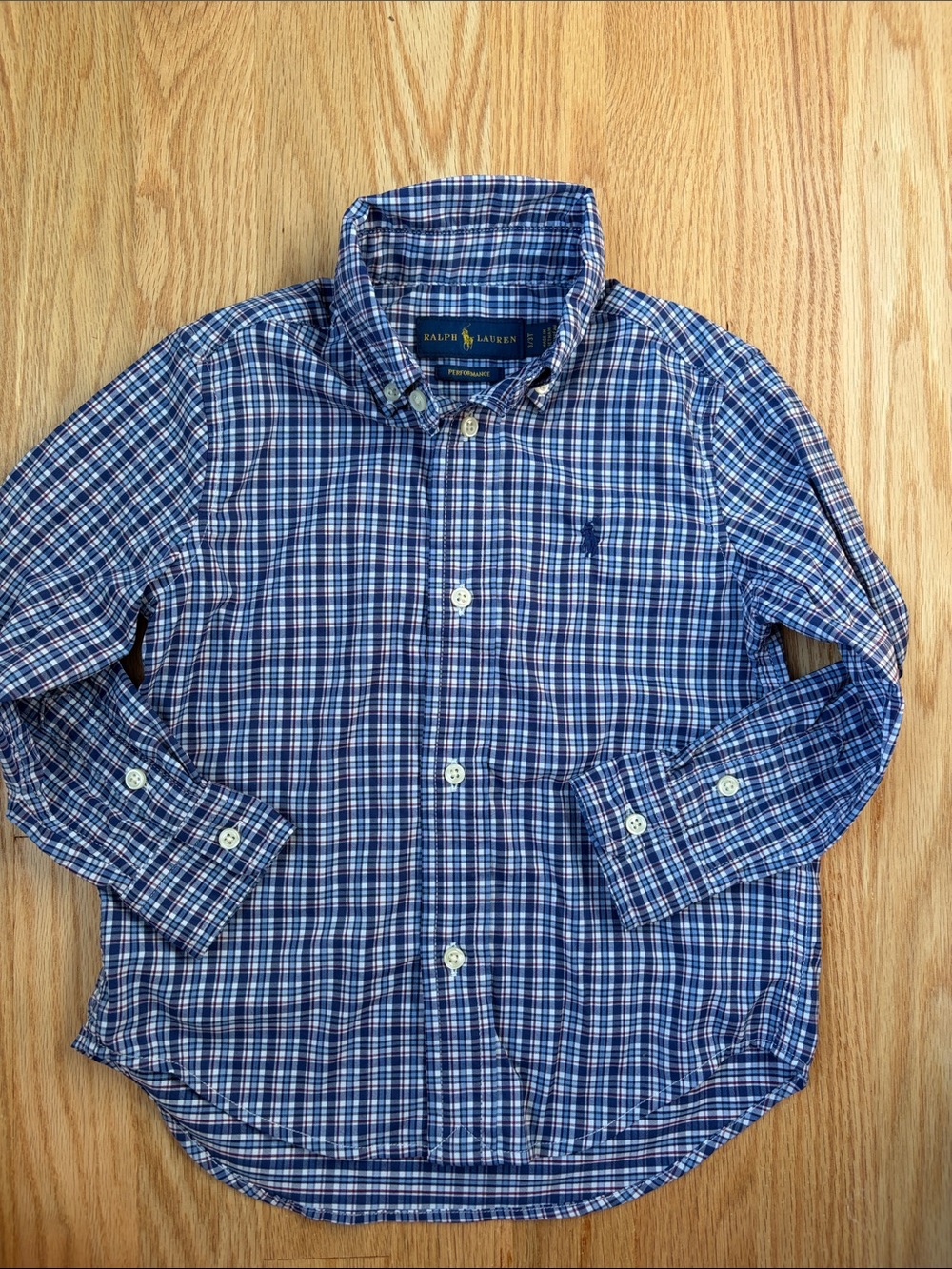Ralph Lauren 3T Performance Navy & White Plaid Button-Down Shirt
